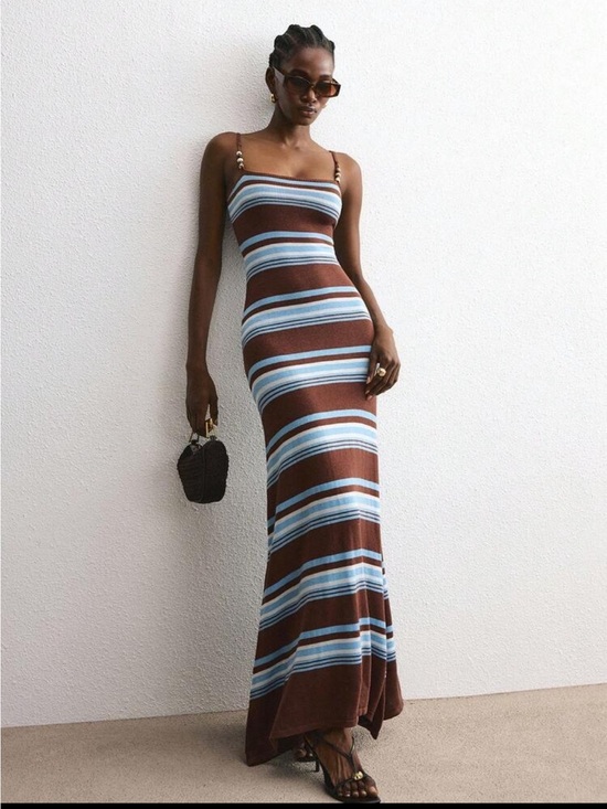 Dresses & Skirts - Striped Brown and Light Blue Maxi Dress